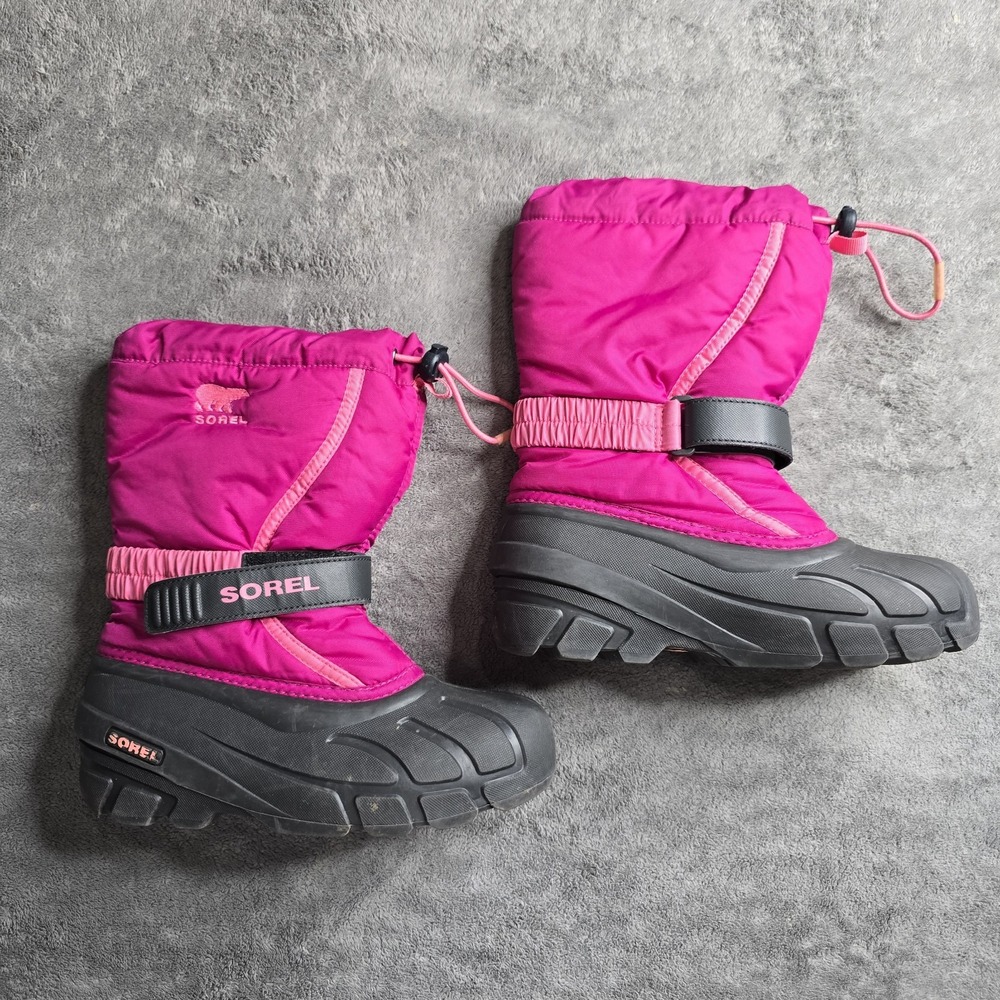 SOREL Flurry Winter Snow Boots Youth Size 3 Fuchsia Hot Pink Black NY1885-684